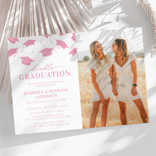 Pink Photo Double Graduation Party Invitations
