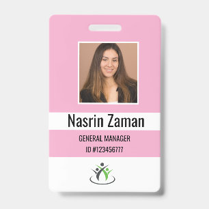 Pink   Photo Employee Logo or QR CODE Security ID Badge