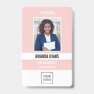 Pink   Photo Employee Logo or QR CODE Security ID Badge