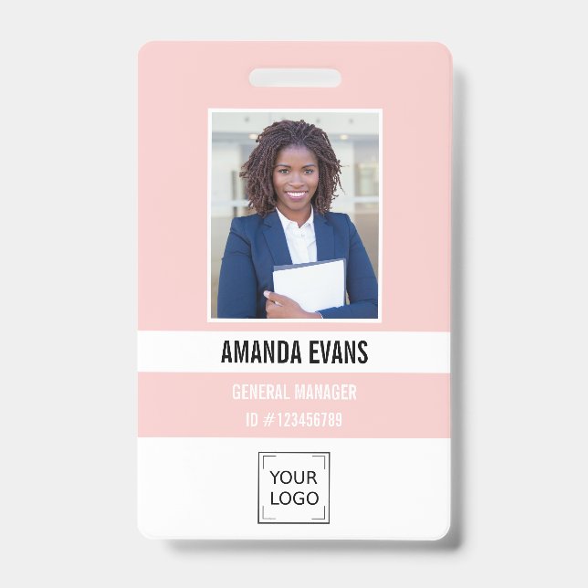 Pink | Photo Employee Logo or QR CODE Security ID Badge (Front)