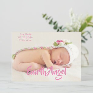 Pink Photo Girl Earth Angel Birth Announcement