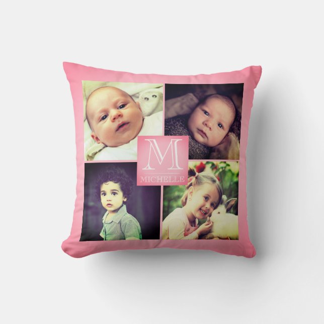 Pink photo girly monogramed collage cushion (Front)