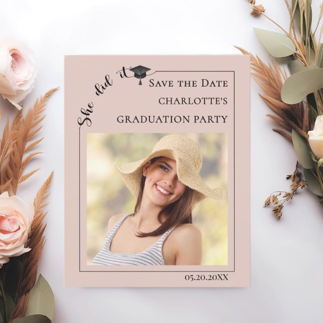 Pink Photo Graduation Party Save the Date card (Creator Uploaded)