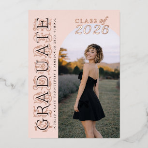 Pink Photo Graduation Rose Gold Foil Invitation