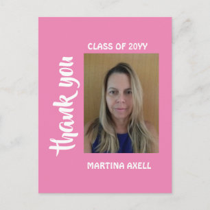 Pink Photo Graduation Thank You  Postcard