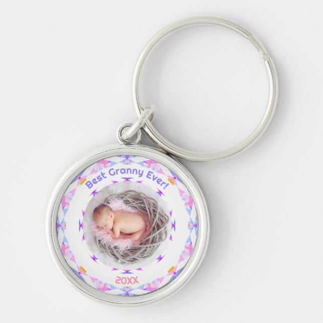 Pink Photo Grandparents Day Best Granny Ever Gift Key Ring (Front)