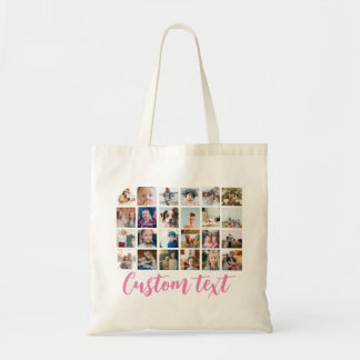 Pink photo grid photo collage name Tote Bag