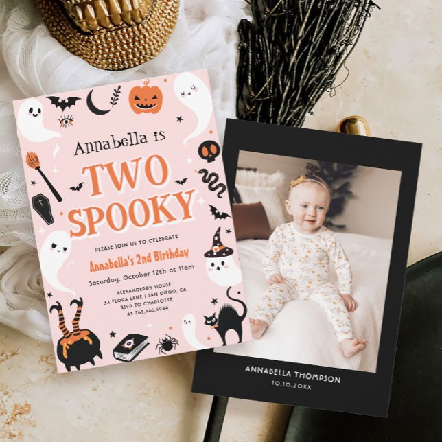 Pink Photo Halloween Girl 2nd Birthday Invitation (Creator Uploaded)