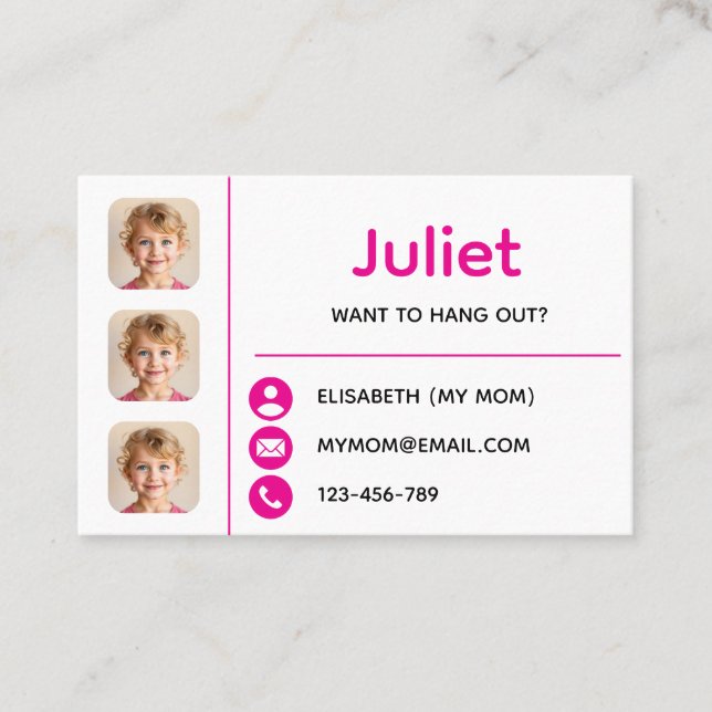 Pink Photo Kids Playdate Card (Front)