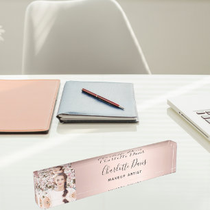 Pink photo monogram modern signature nameplate