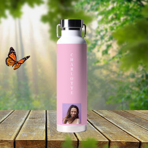 Pink photo name white water bottle