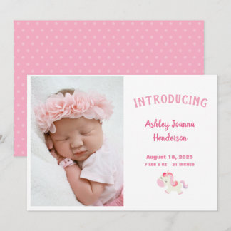Pink Photo Newborn Baby Girl Announcement