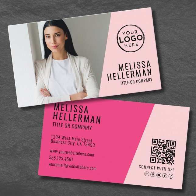 Pink Photo QR Code Company Your Logo Business Card (Pink Photo QR Code Company Your Logo Business Card)