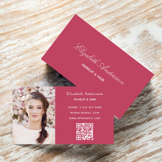 Pink photo qr code elegant business card