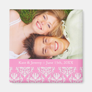 Pink Photo Save the Date Wedding Magnet