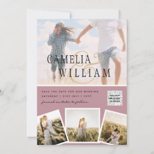 Pink Photo Wedding Invite QR Code Save Date