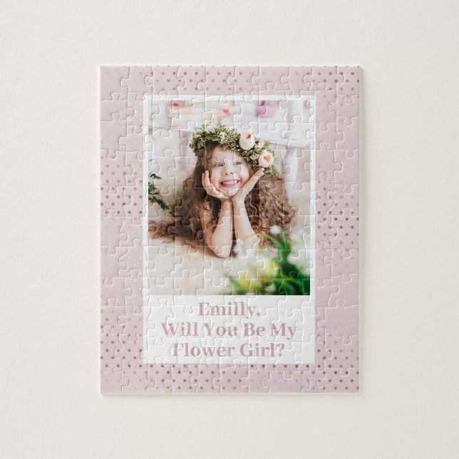 Pink Photo Will You Be My Flower Girl Proposal Jigsaw Puzzle (Vertical)