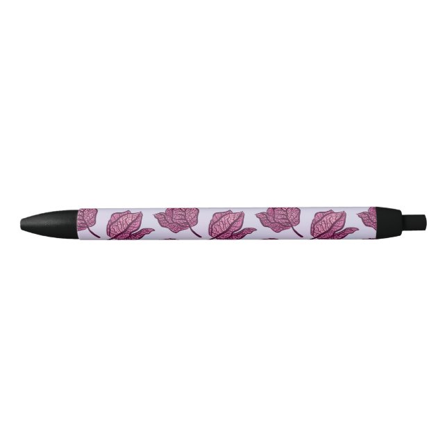 Pink Physalis Flower Pattern Pastel Botanical Black Ink Pen (Front)