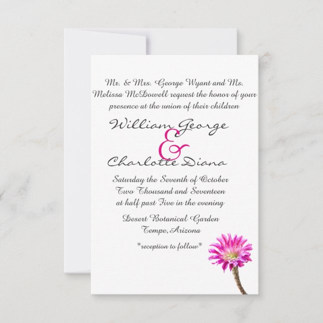 Pink Piazza cactus flower in bloom Invitation (Front)