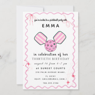 Pink Pickleball Birthday Party Invitation Card