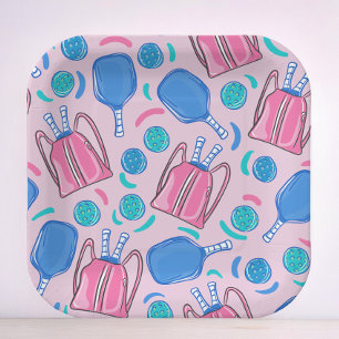 Pink Pickleball Paddles and Balls  Paper Plate