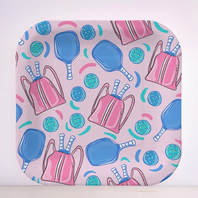 Pink Pickleball Paddles and Balls  Paper Plate (Creator Uploaded)