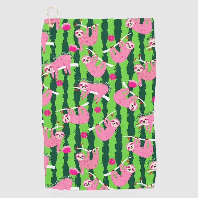 Pink pickleball sloths 🦥 golf towel (Front)