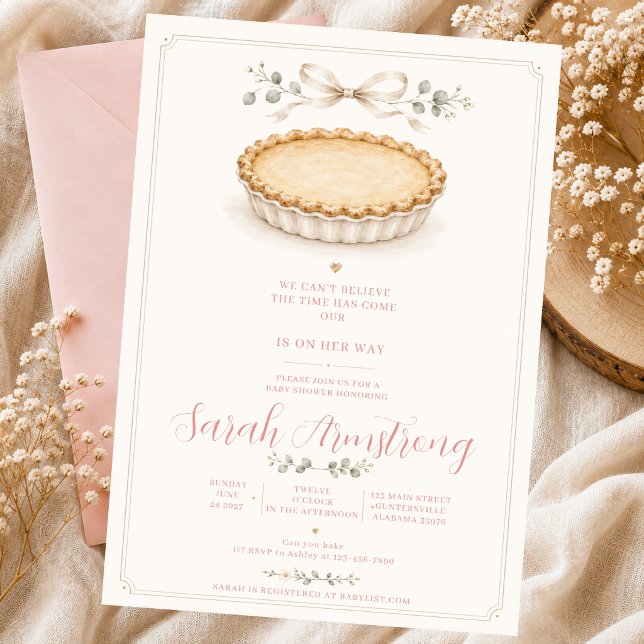 pink pie cream eucalyptus heart Coquette Bow Invitation (Creator Uploaded)