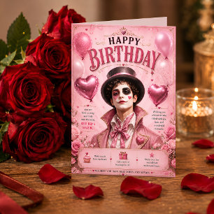 Pink Pierrot Clown Birthday Card Romantic Vintage 
