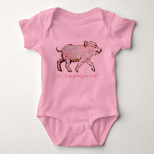 Pink Pig and Butterflies Baby Bodysuit
