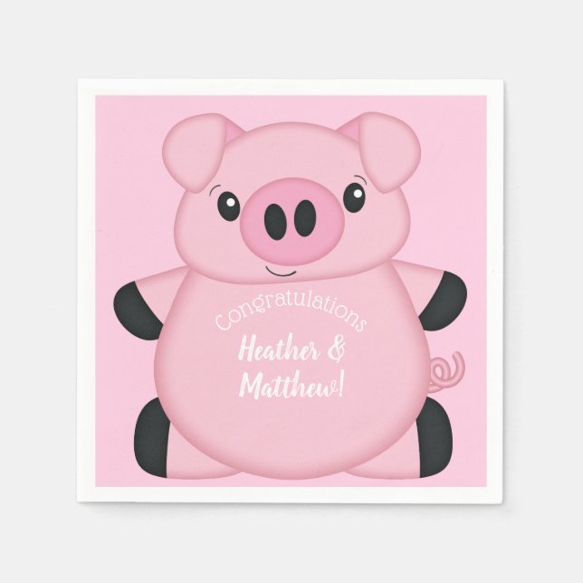 Pink Pig Baby Shower Napkin (Front)