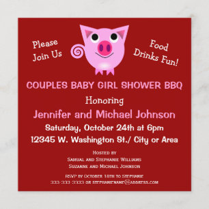 Pink Pig BBQ Couples Baby Shower Girl or Neutral Invitation