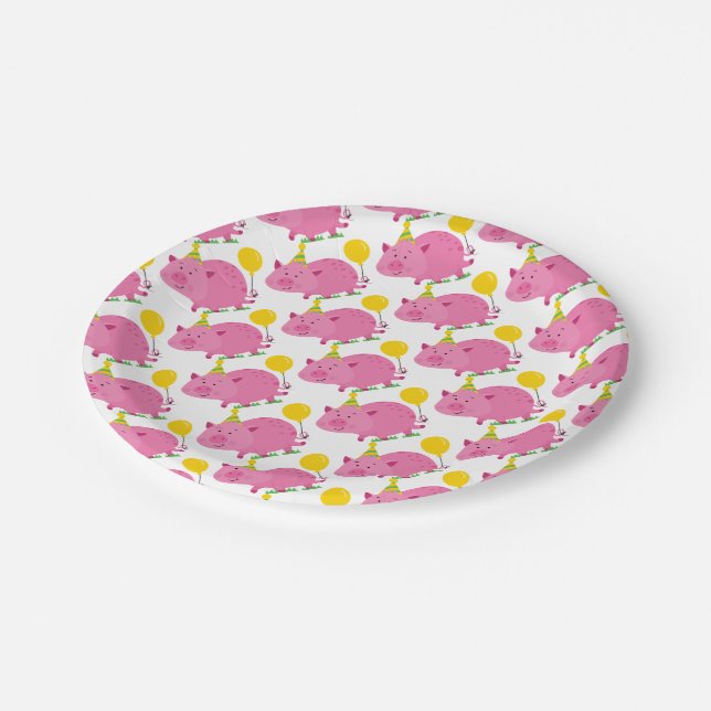 Pink Pig Birthday Paper Plate (Angled)