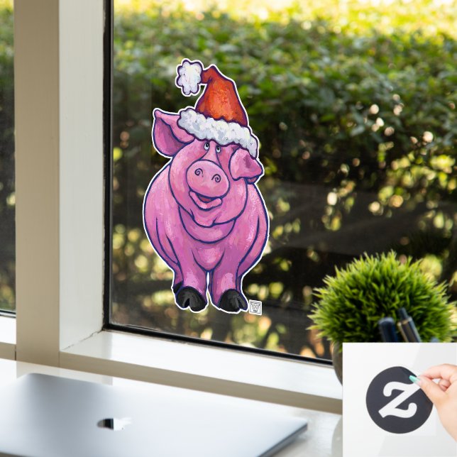Pink Pig Christmas Window Cling (Office)