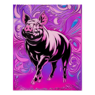 Pink Pig Design Glossy Poster Wall Art Happy Hog