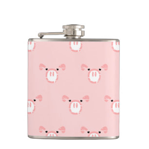 Pink Pig Face Pattern Hip Flask