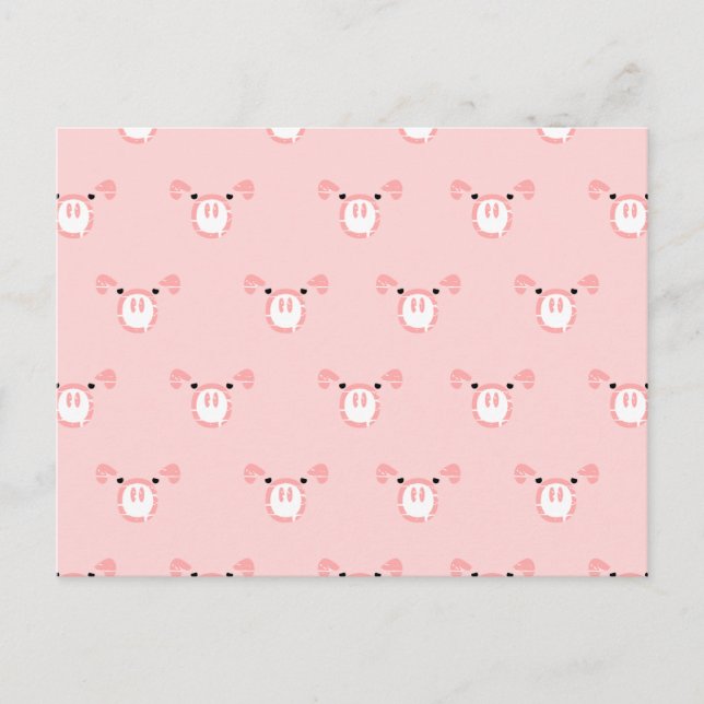 Pink Pig Face Repeating Pattern Postcard (Front)