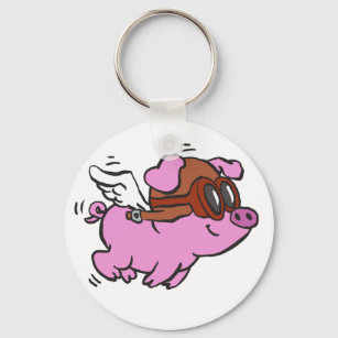 Pink pig flying cartoon   choose background colour key ring