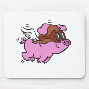 Pink pig flying cartoon   choose background colour mouse pad