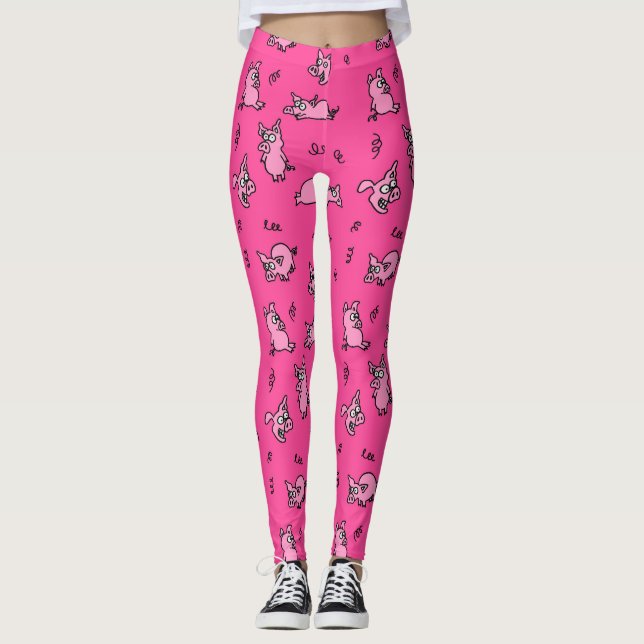 Pink Pig Funny Cartoon Leggings (Front)