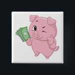 Pink Pig Holding Cash Giving Thumbs Up 15 Cm Square Badge<br><div class="desc">Show off your winning attitude with this funny rich pink pig button pin. This small but bold accessory features a winking mascot holding cash and giving a thumbs up, making it a perfect addition to your jacket, backpack, or hat. It is an excellent promotional item for business owners or a...</div>
