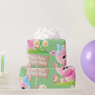 Pink Pig Nursery Never Hurry Never Worry Wrapping Paper
