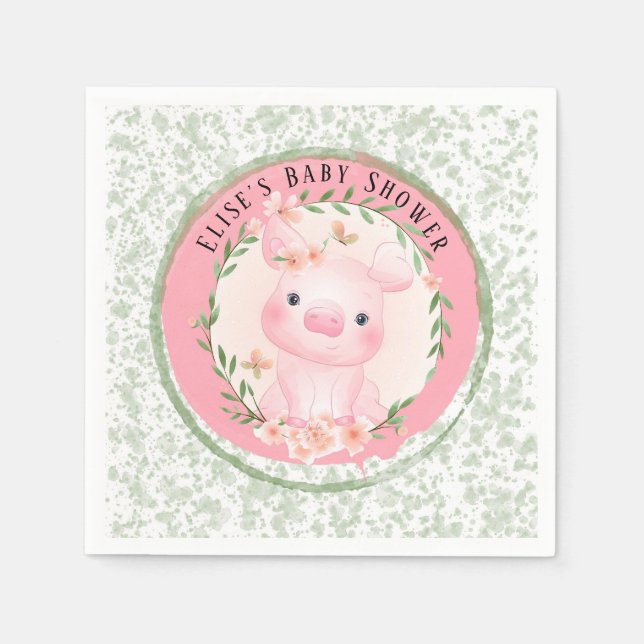 Pink Pig of Cuteness Girl Baby Shower Custom Napkin (Front)