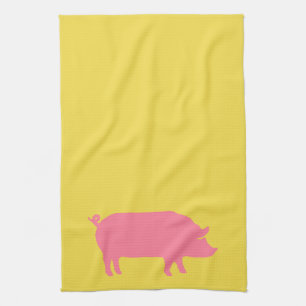 Pink Pig on Yellow Tea Towel