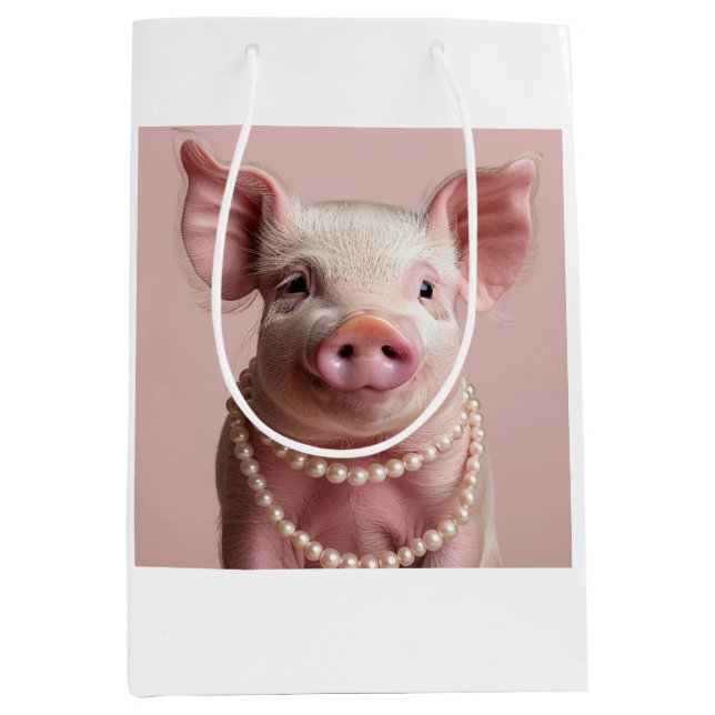 Pink Pig Pearlina Pinkette Decoupage  Medium Gift Bag (Front)