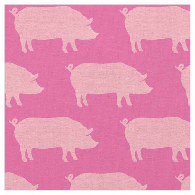 Pink Pig Silhouettes Patterned Fabric (Close Up)