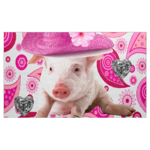 Pink Pig Silver Hearts Pink Paisley  Fabric