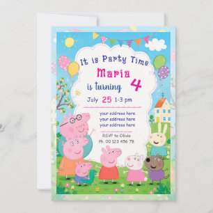 Pink Pig Theme invitaion. Kids party. Invitation