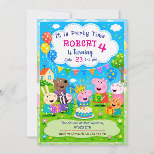 Pink Pig Theme invitaion. Kids party. Invitation