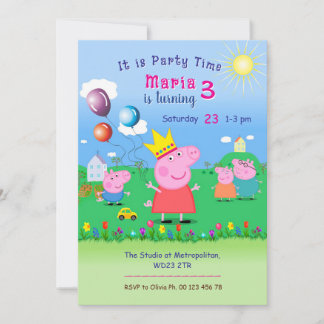 Pink Pig Theme invitaion. Kids party. Invitation